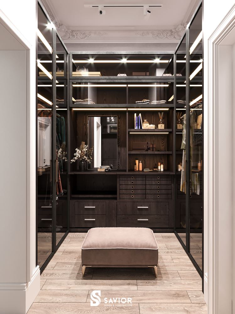 Phòng thay đồ tiện lợi với hệ tủ quần áo cánh kính