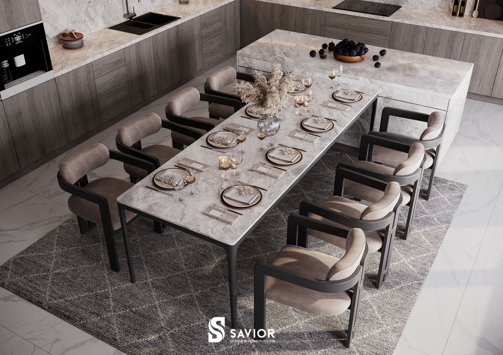 Không gian nhà bếp ấm cúng và tinh tế với tông màu trầm tĩnh