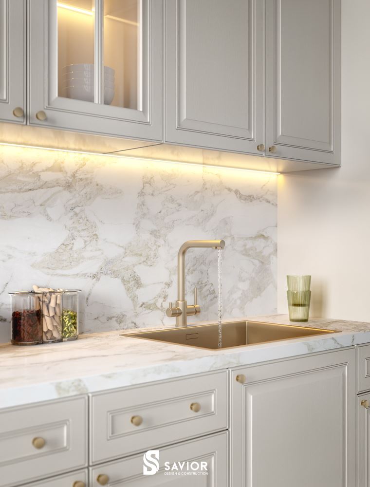 Mặt bếp sử dụng đá marble vân mây thu hút
