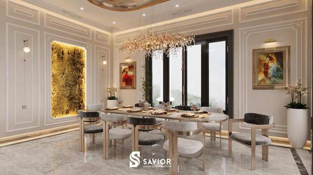 Nét vương giả, quyền quý trong không gian phòng ăn biệt thự phong cách tân cổ điển