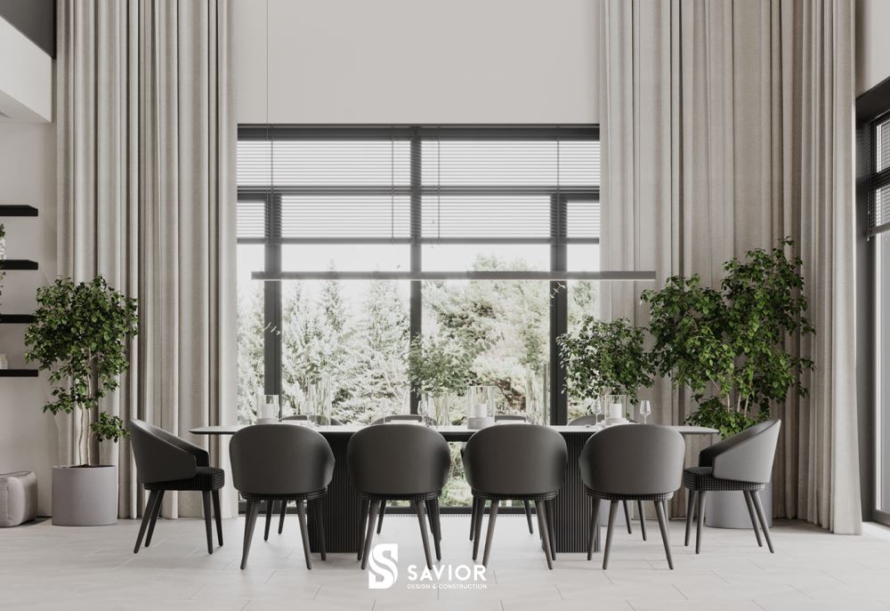 Tông màu đơn sắc, trung tính được sử dụng chủ đạo trong không gian biệt thự