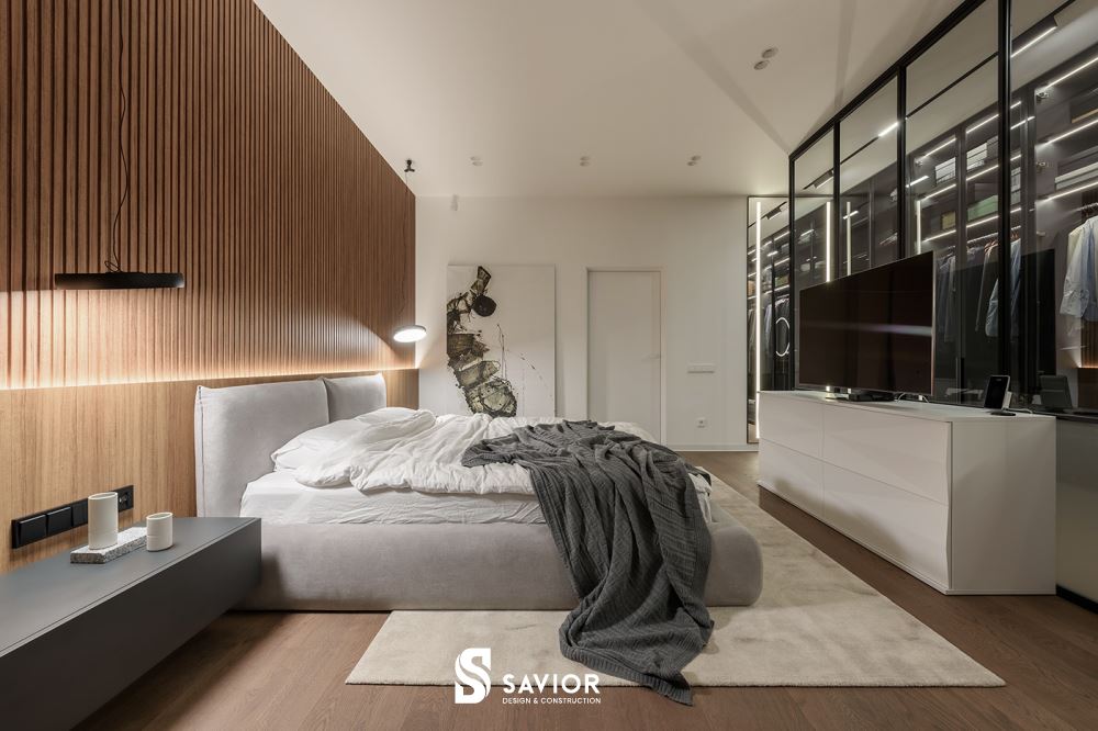 Phòng ngủ cùng hệ thống đèn khi đêm xuống