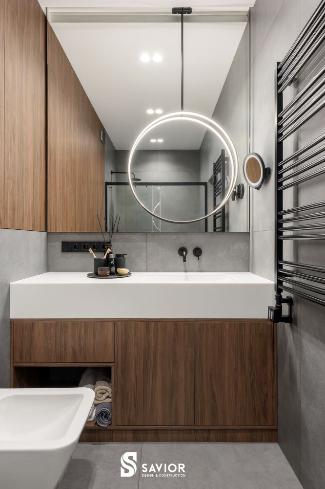 Nhà vệ sinh của căn nhà phố phong cách thiết kế tối giản