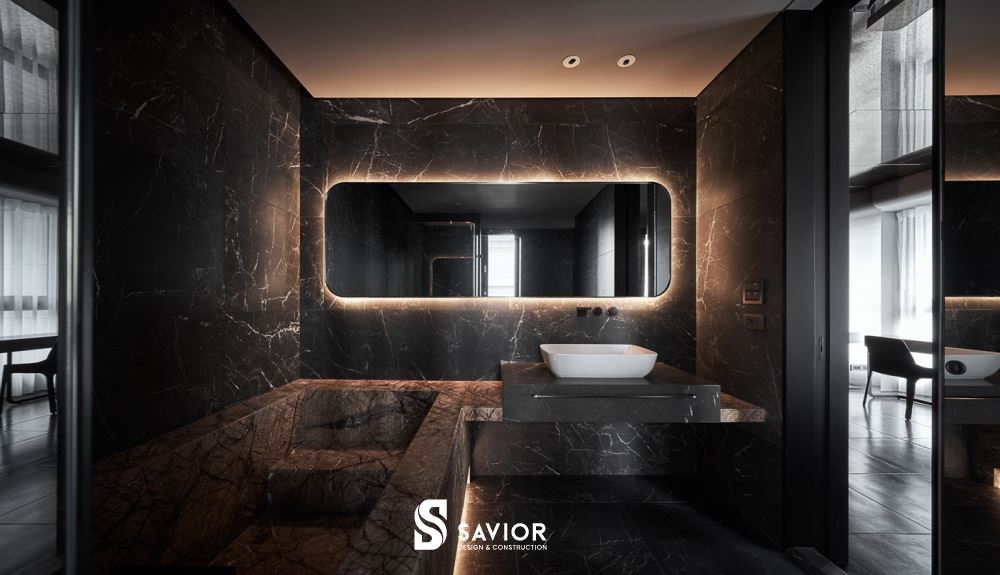 Nhà tắm Master ấn tượng vưới tông màu đen chủ đạo