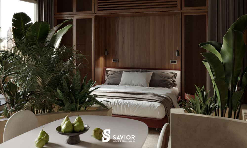 Phòng ngủ cũng ngập tràn sắc xanh tự nhiên