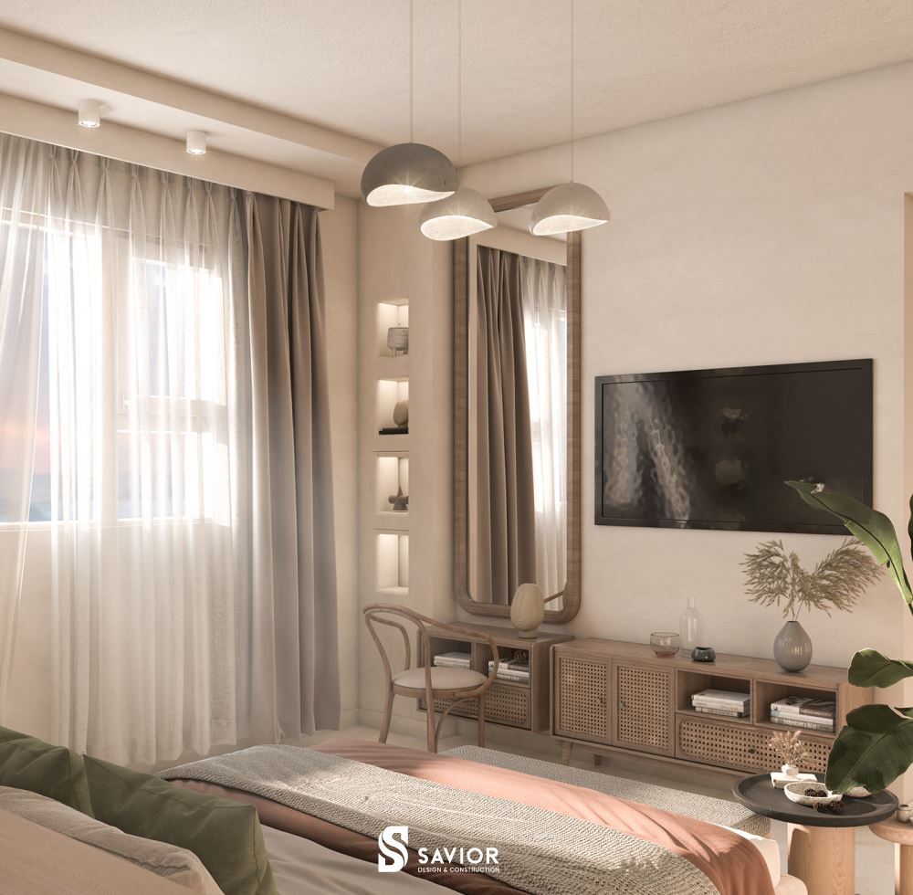 Nội thất mây tre đan làm điểm nhấn cho căn phòng ngủ