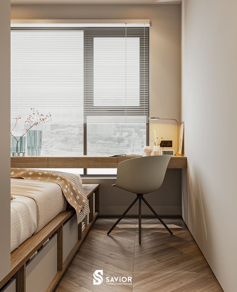 Ô cửa sổ lớn bên cạnh phòng ngủ tạo không gian thông thoáng