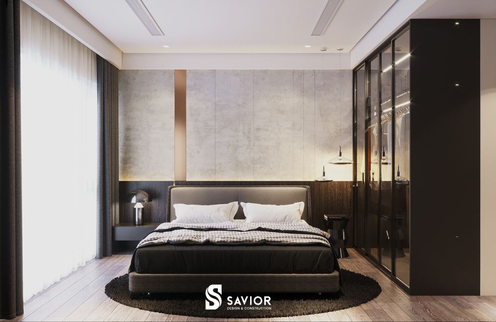 Phòng ngủ thứ hai cũng thiết kế tinh giản, tập trung vào công năng sử dụng chính