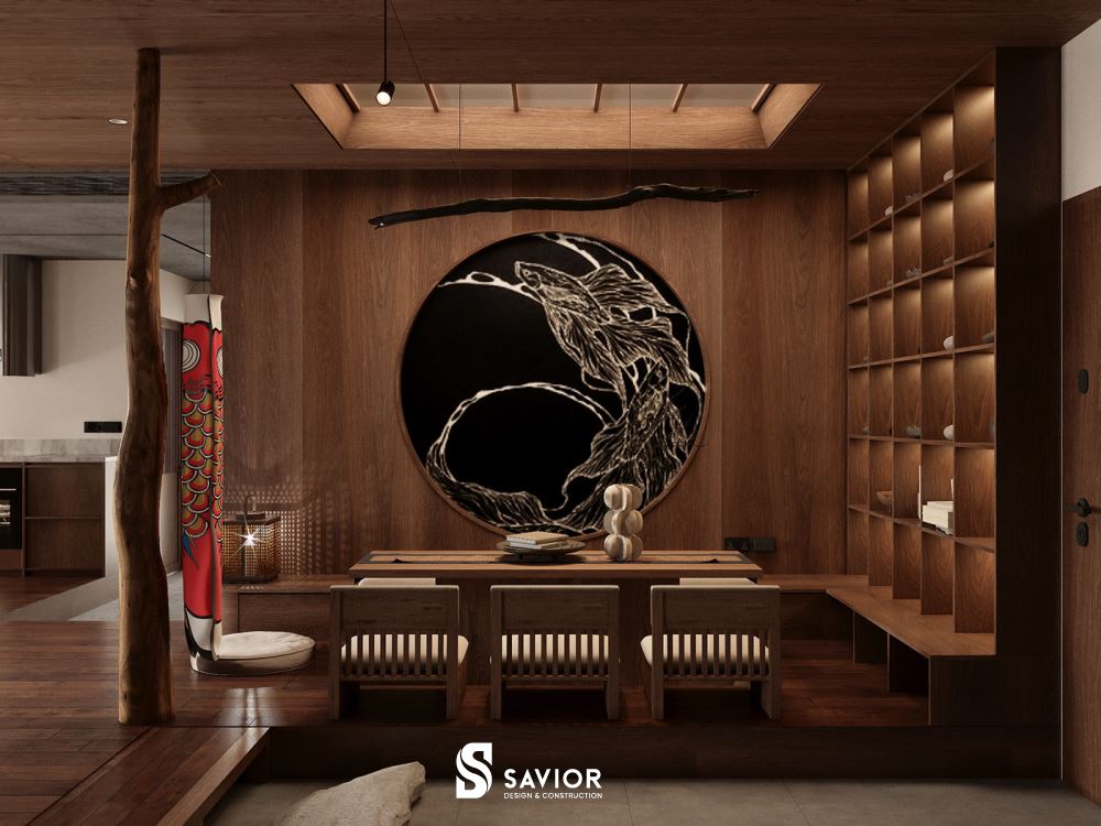 Không gian phòng khách như một khu vực trà đạo thư giãn