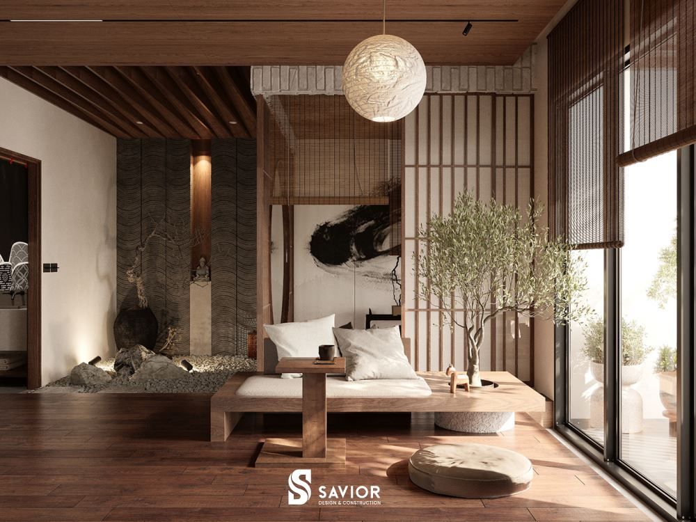 Góc thưởng trà mộc mạc bên cạnh ban công