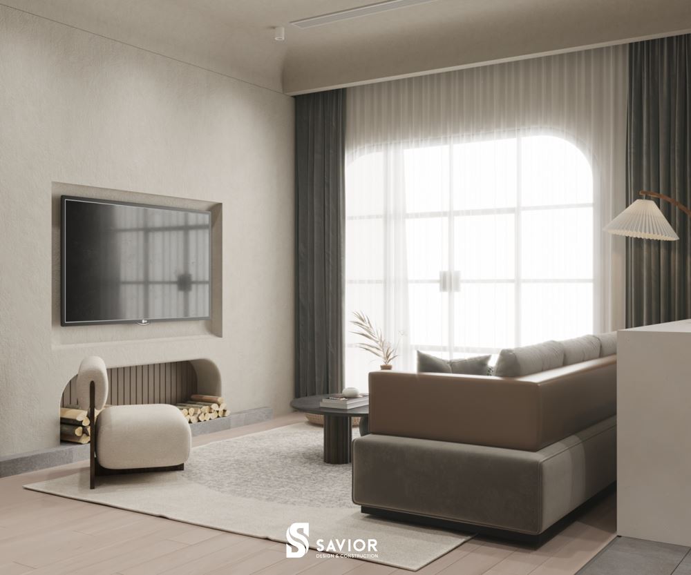 Phòng khách bố trí tinh giản, thông thoáng