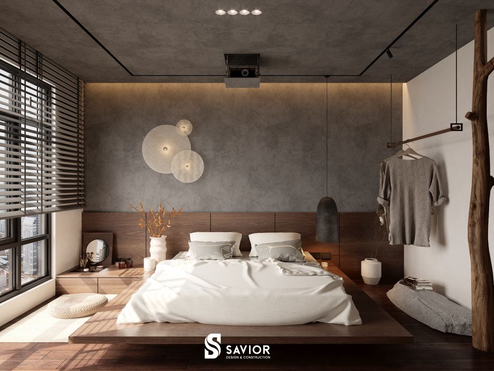 Phòng ngủ mộc mạc, bình yên với chất liệu gỗ mộc