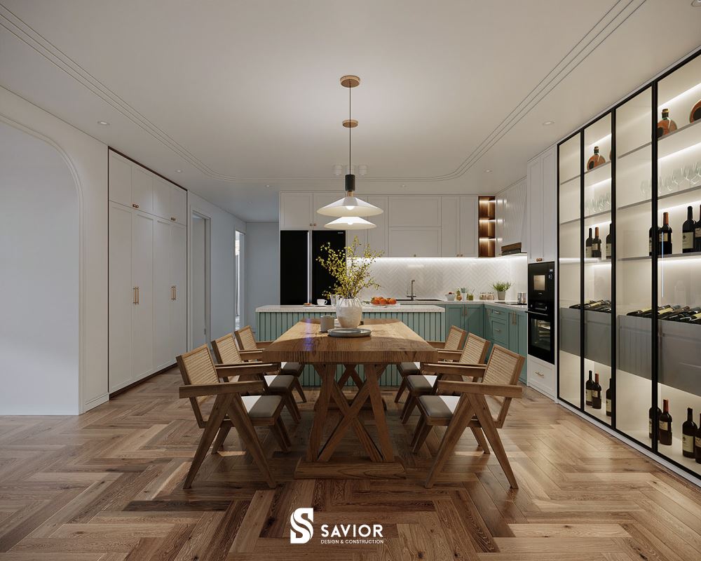 Không gian nhà bếp thiết kế mở, thông thoáng