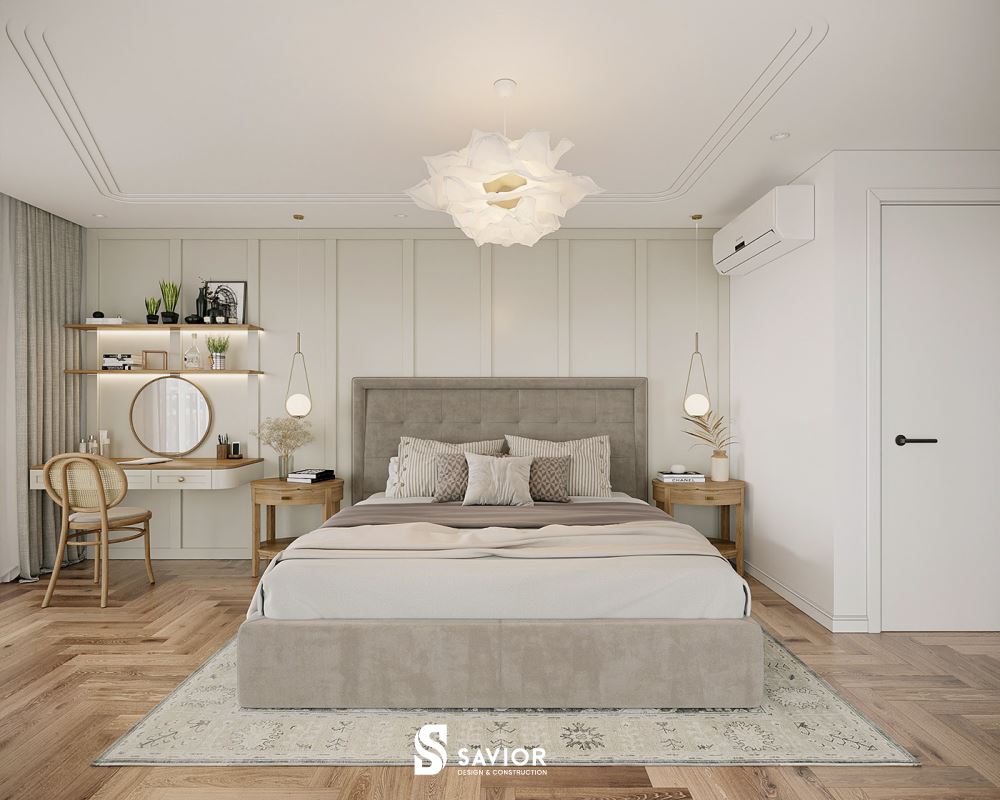 Phòng ngủ Master rộng rãi, thoáng đãng với tông màu nhẹ nhàng