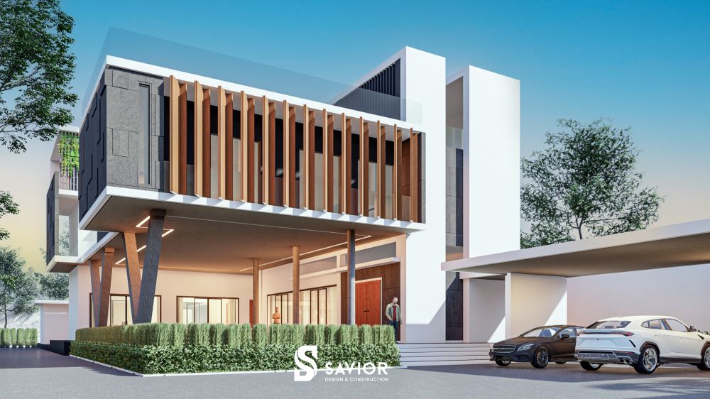 Tông màu chính sử dụng trong kiến trúc ngôi nhà là nâu - trắng hài hòa