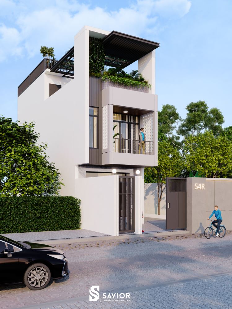 Sân thượng được bài trí với không gian xanh mát