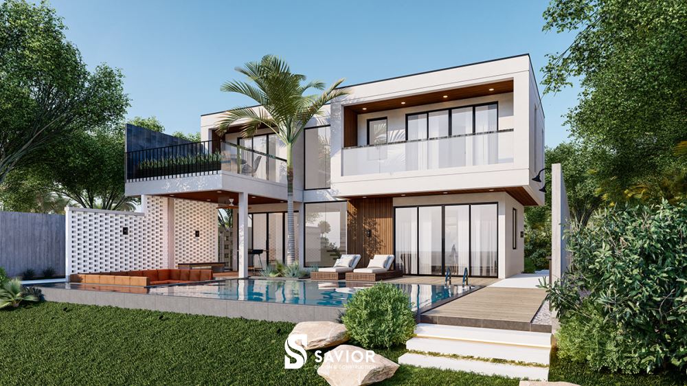 Mẫu thiết kế nhà vườn đẹp với hồ bơi