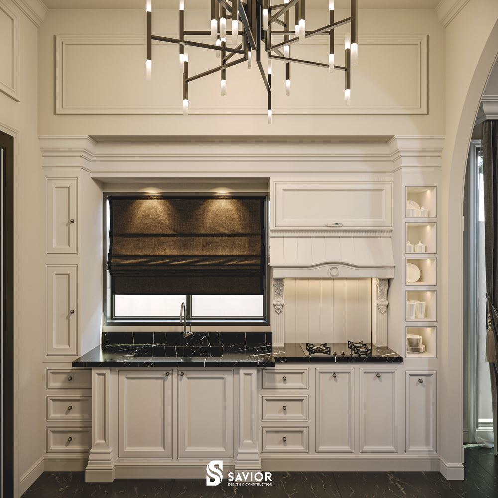 Bếp nấu với tông màu trắng tinh tế