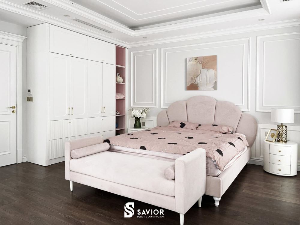 Phòng ngủ con gái nhẹ nhàng với tông màu hồng nhạt