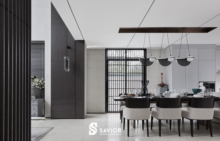 Không gian mở tiếp tục được thiết kế cho mẫu nội thất biệt thự này