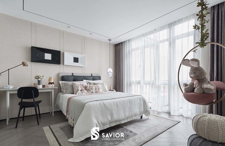 Phòng ngủ con gái của gia chủ nhẹ nhàng, ưu tiên sự thoải mái