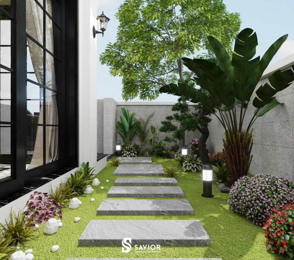 Khuôn viên sân vườn gọn gàng, đẹp mắt