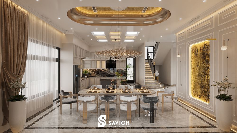 Không gian siêu sang với những chi tiết xa hoa của mẫu thiết kế nội thất biệt thự Vinhomes Ocean Park tân cổ điển