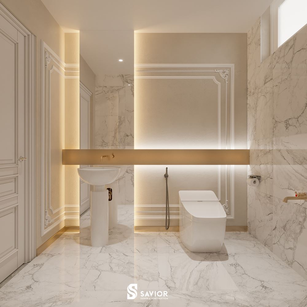 Không gian phòng vệ sinh tươi sáng, hiện đại