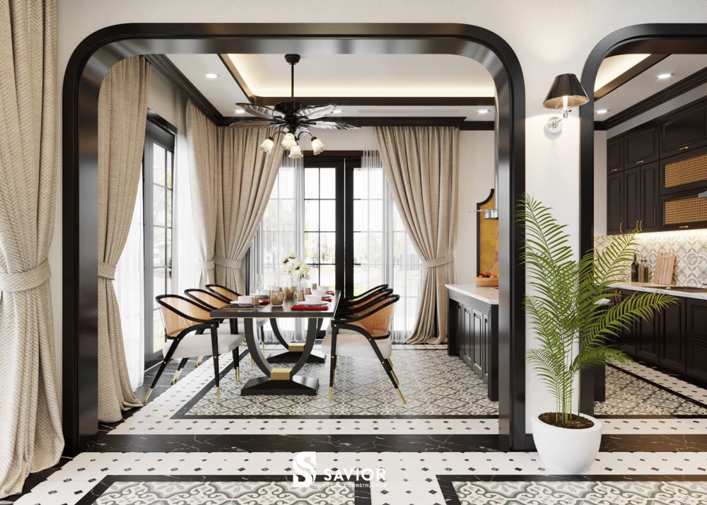 Không gian nhà bếp ấm cúng, thiết kế mở thông thoáng