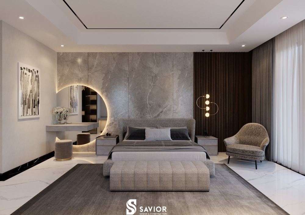 Hệ bàn trang điểm với chiếc gương tròn ấn tượng