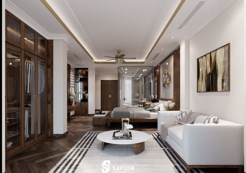 Phòng ngủ được thiết kế một khu vực sofa nhỏ làm ơi đọc sách, thư giãn riêng tư