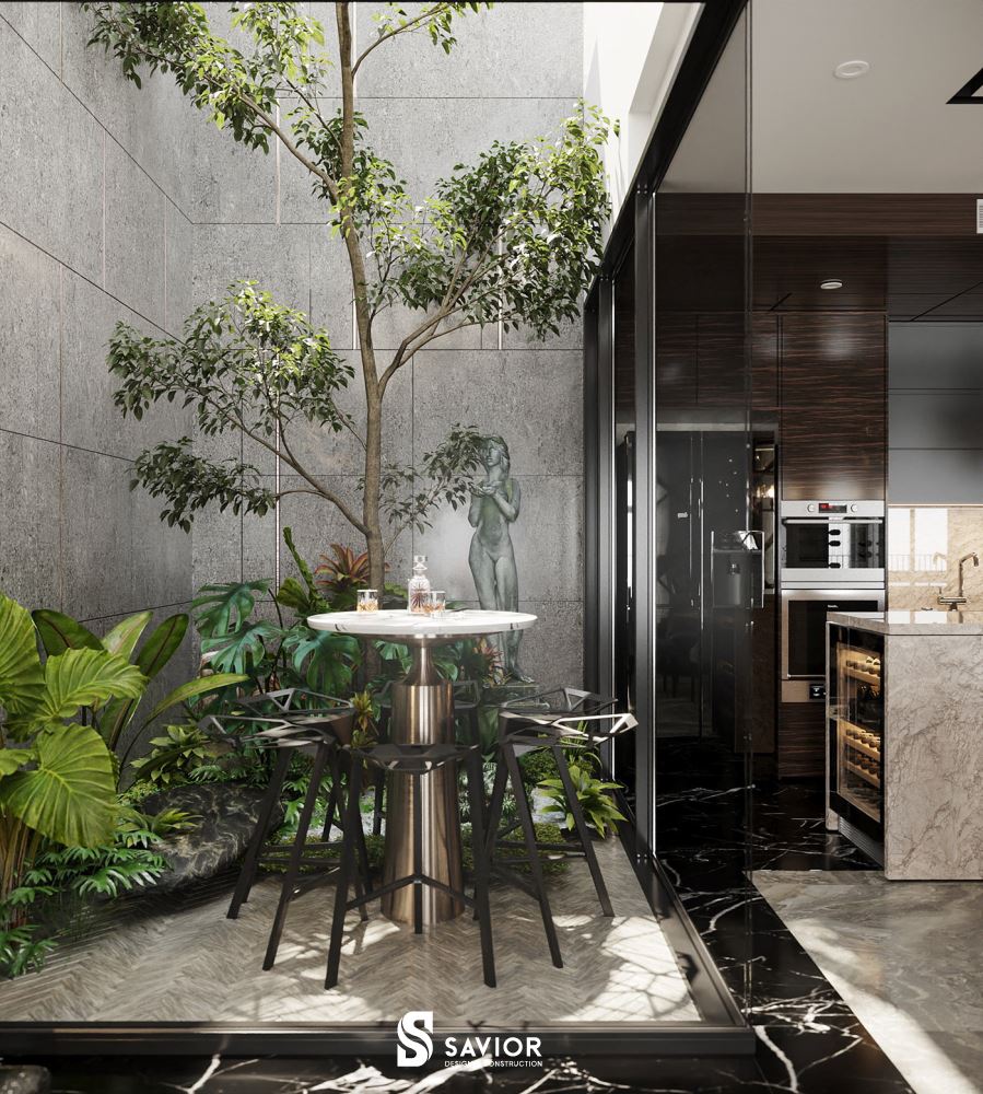 Khu vườn nhỏ tạo khoảng xanh thư thái cho căn biệt thự