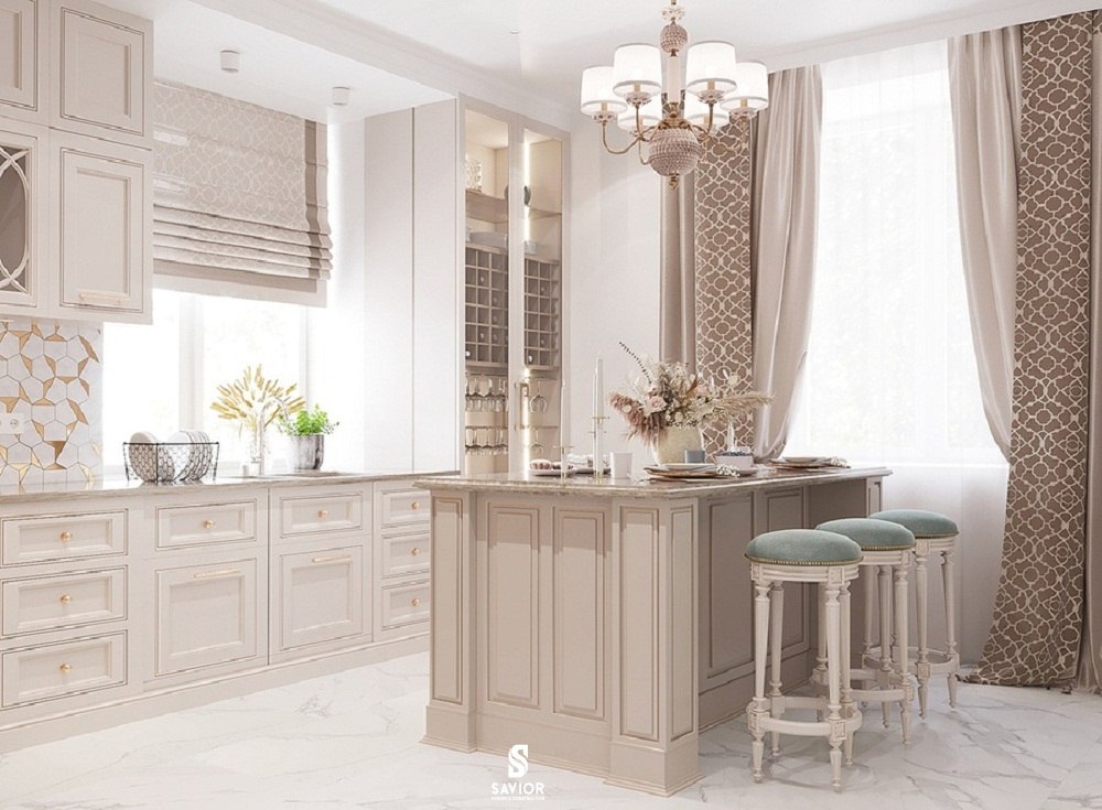 Thiết kế phòng bếp có bàn đảo bếp sang trọng