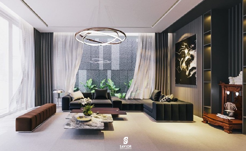 Phòng khách biệt thự mang phong cách hiện đại
