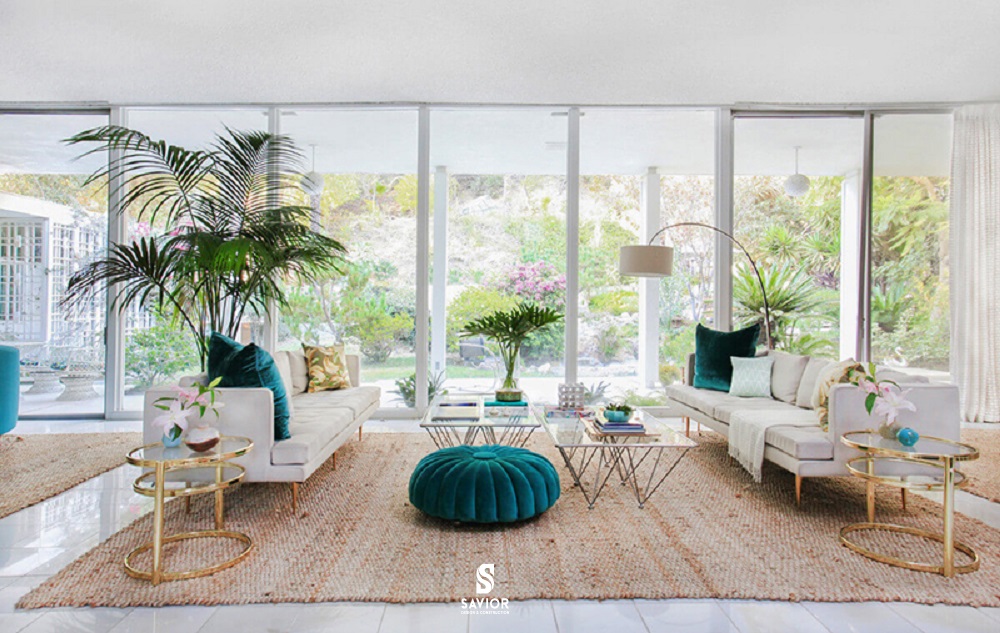 Ý tưởng thiết kế nội thất phòng khách biệt thự đẹp từng cm 19 Phòng khách biệt thự nhà vường thường sẽ bố trí nhiều cây xanh cả bên trong lẫn bên ngoài biệt thự