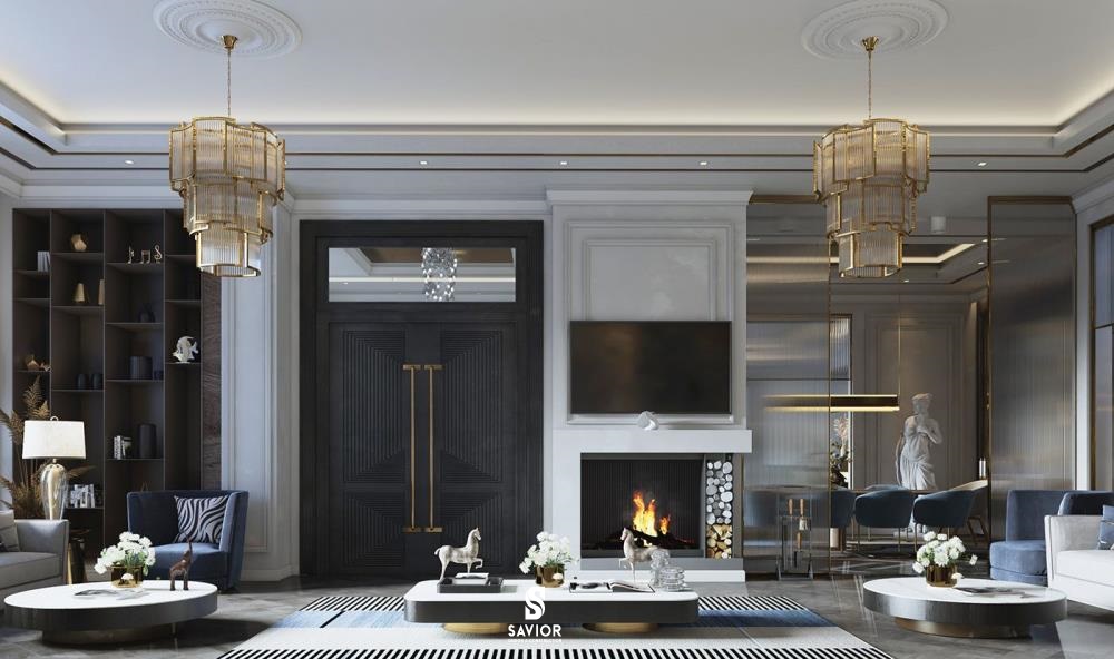 Ý tưởng thiết kế nội thất phòng khách biệt thự đẹp từng cm 11 Vẻ đẹp sang trọng với sự kết hợp giữa 02 phong cách: Hiện đại và cổ điển