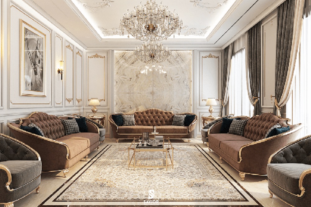 Ý tưởng thiết kế nội thất phòng khách biệt thự đẹp từng cm 14 Màu sắc của ghế sofa nên lựa chọn những màu tươi sáng như: be, trắng, vàng… nhằm tạo hiệu ứng mở rộng không gian.