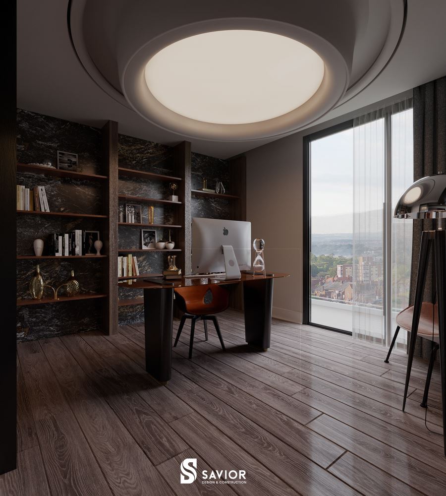 Phòng làm việc bài trí tiện nghi, thoáng đãng tạo không gian chuyên nghiệp, thoải mái và trần đầy cảm hứng