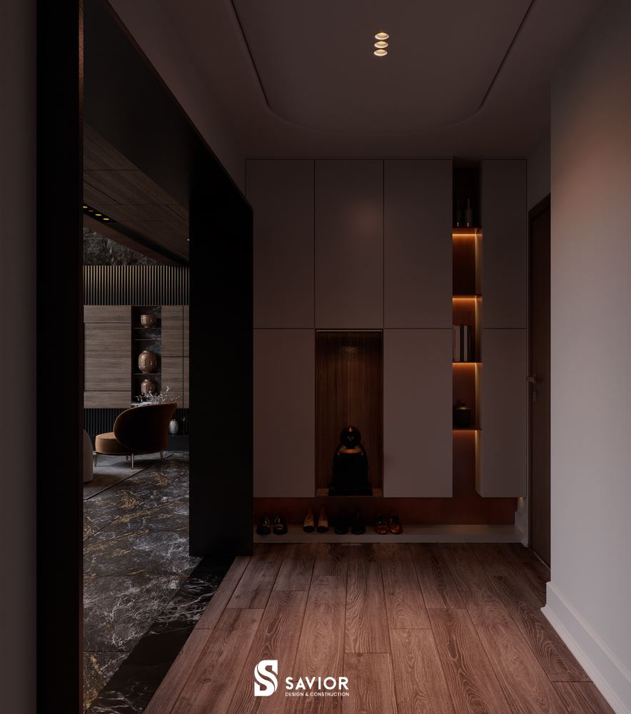 Khu vực tủ giày thiết kế âm tường tăng cao giá trị thẩm mỹ