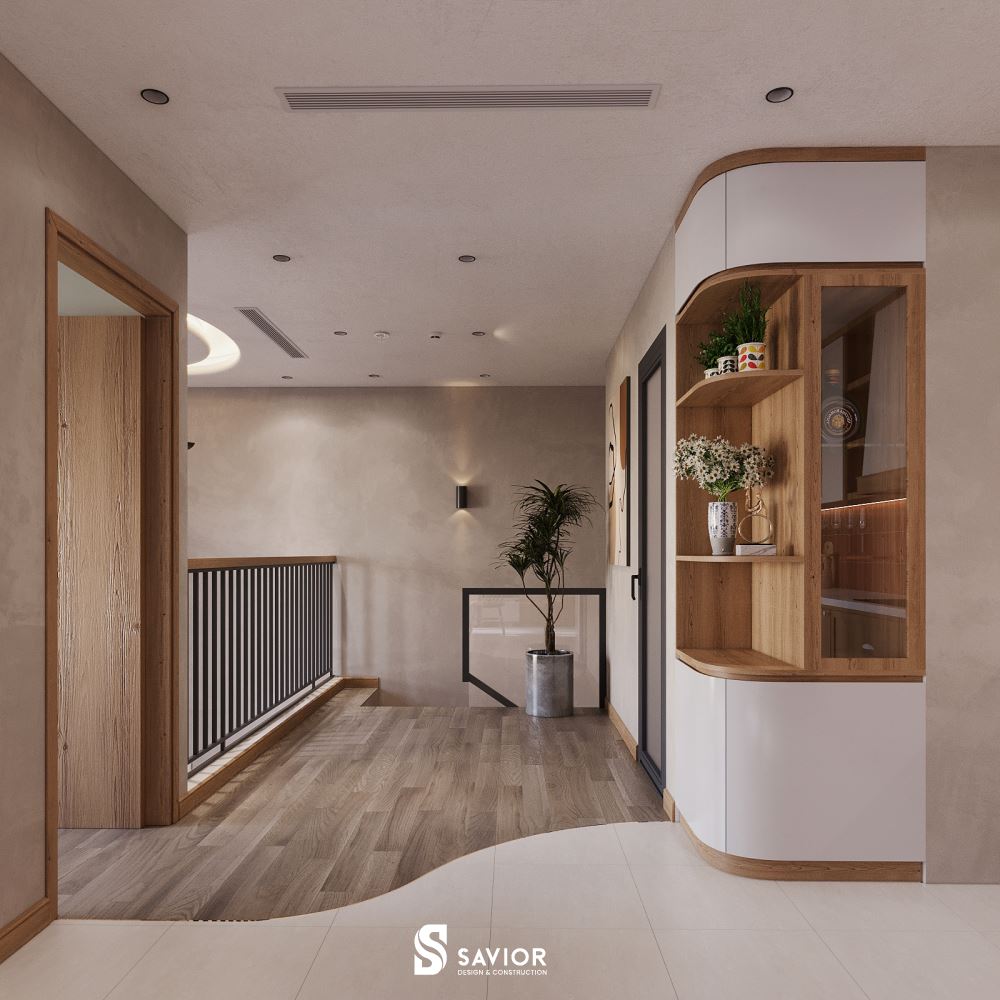 Thiết kế căn hộ Duplex với tông màu chủ đạo là trắng - nâu