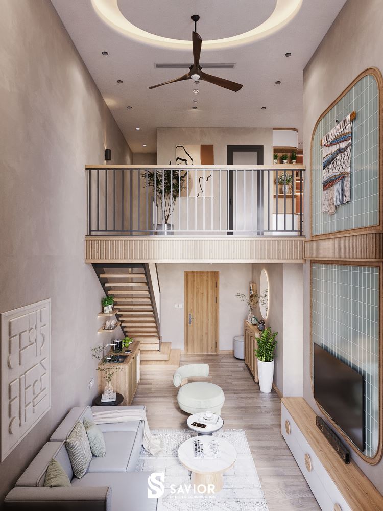 Phòng khách thiết kế thông tầng mang đến không gian thoáng rộng hơn