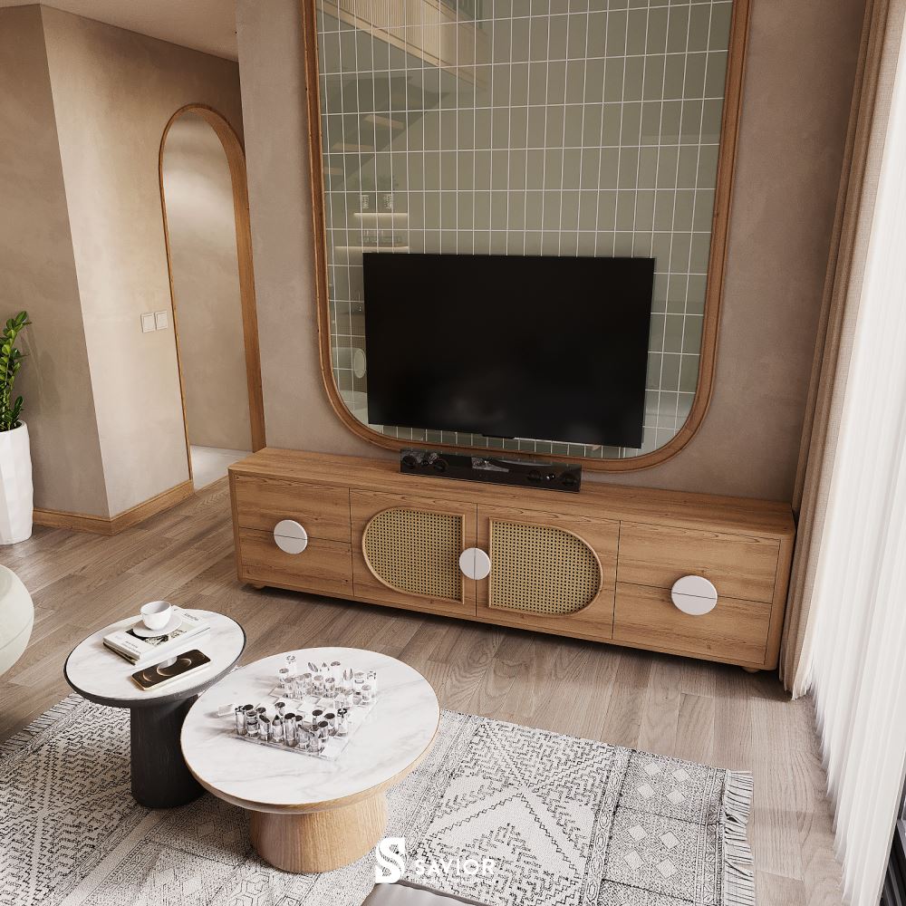 Kệ tivi chất liệu mây tre đan