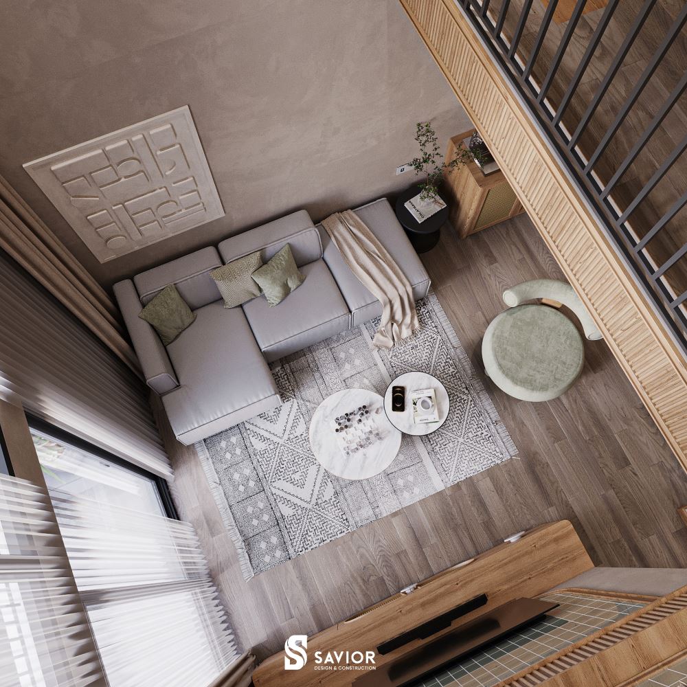 Phòng khách góc nhìn từ trên cao