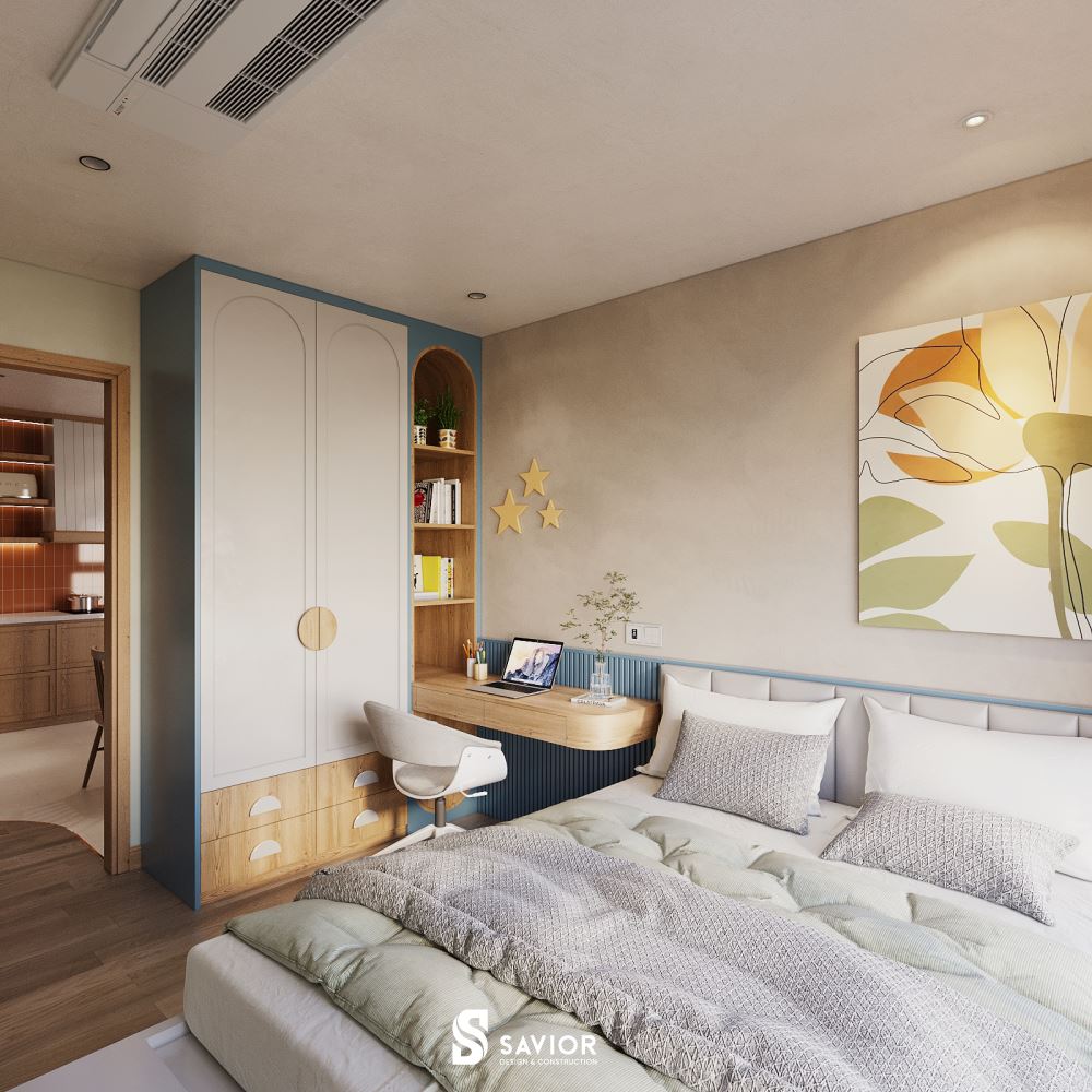 Phòng ngủ con thứ 2 có thiết kế tương tự với phòng ngủ con gái