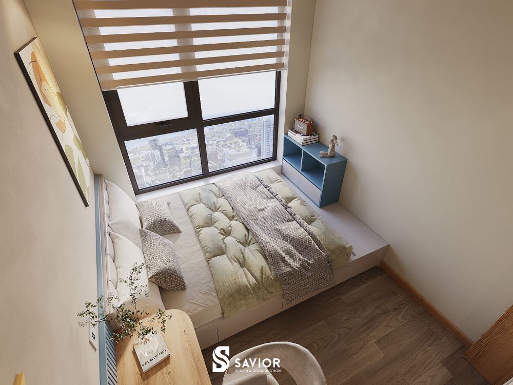 Tông màu trắng nhẹ nhàng làm chủ đạo cho căn phòng