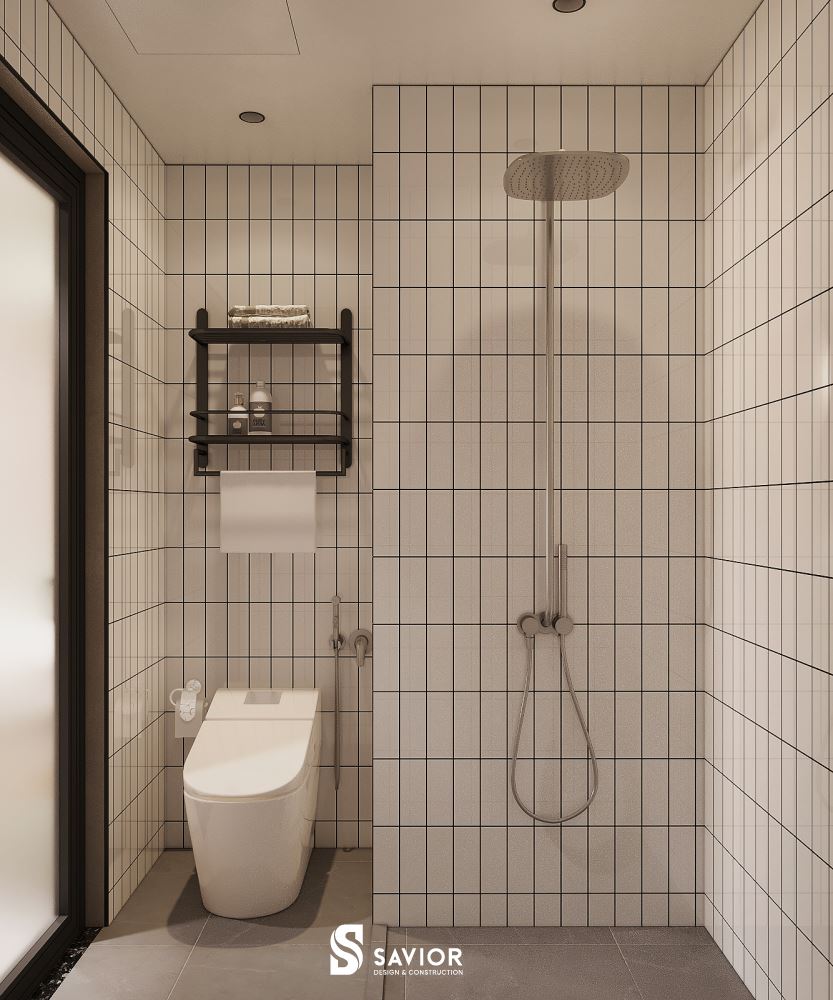 Phòng vệ sinh với tông trắng 