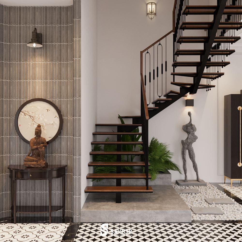 Hệ cầu thang gỗ thanh mảnh nhẹ nhàng