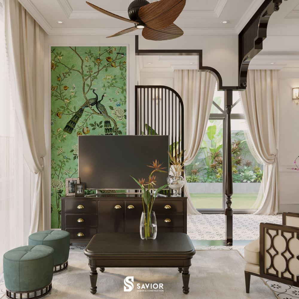 Chất liệu gỗ tự nhiên đặc trưng thường được sử dụng trong phong cách Đông Dương