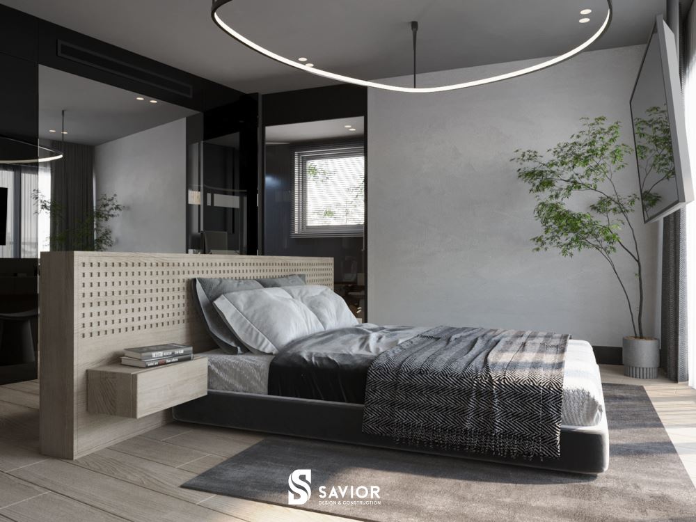 Phòng ngủ với tông màu xám - ghi làm chủ đạo