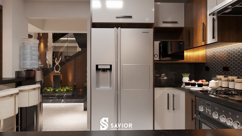 Nội thất nhà bếp bài trí hài hòa, tận dụng không gian